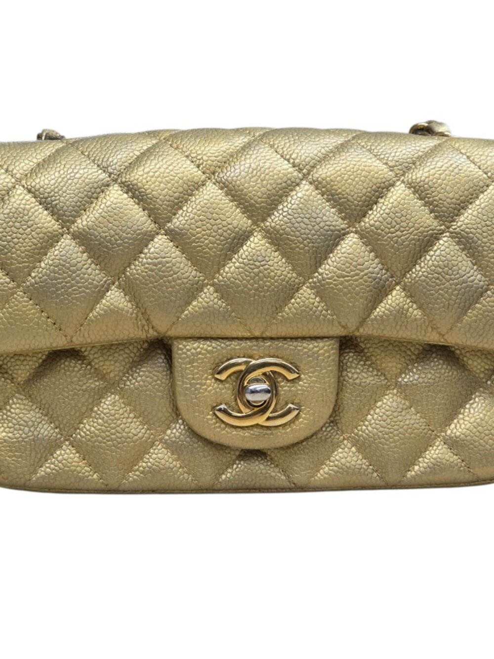 Chanel Pearl Caviar Gold Leather Quilted Classic Mini Single Flap Bag - Picture 2 of 16